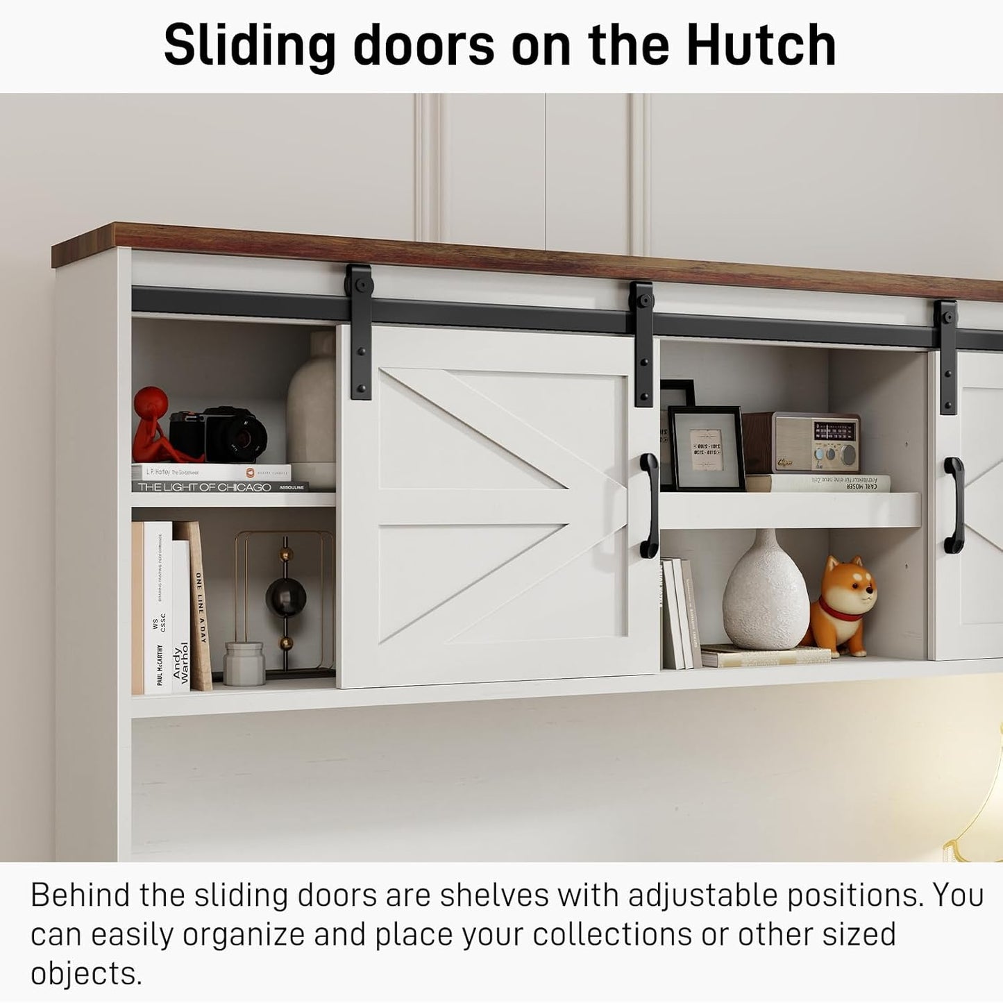 Farmhouse 67" H Executive Desk with Hutch,Office Desk with 5 Drawers, Computer Desks with Storage Cabinet & File Drawers and Charging Station, Workstation for Home Office and Study.(Unique White)