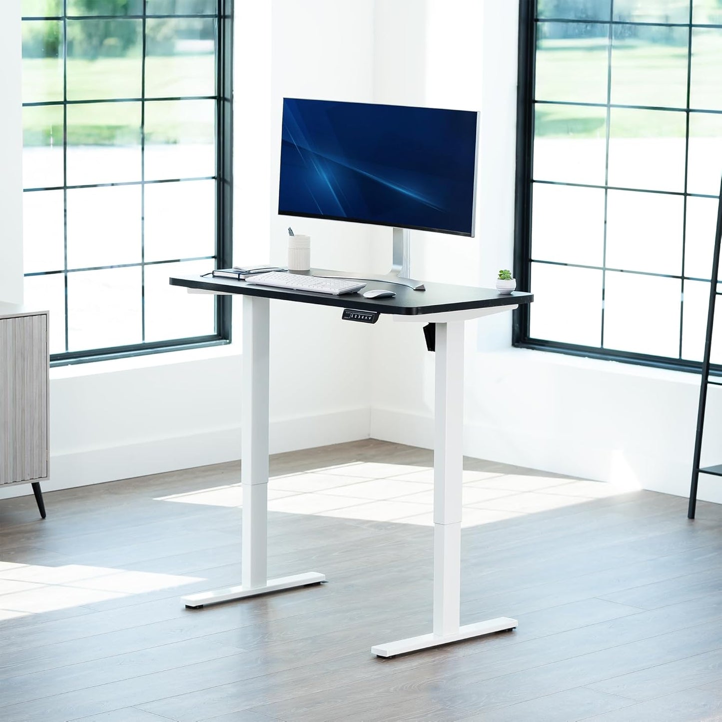 VIVO Electric 43 x 24 in Standing Desk, Memory Height Adjustment, 1B Series, One-Piece Black Top, White Frame, DESK-KIT-1W4B