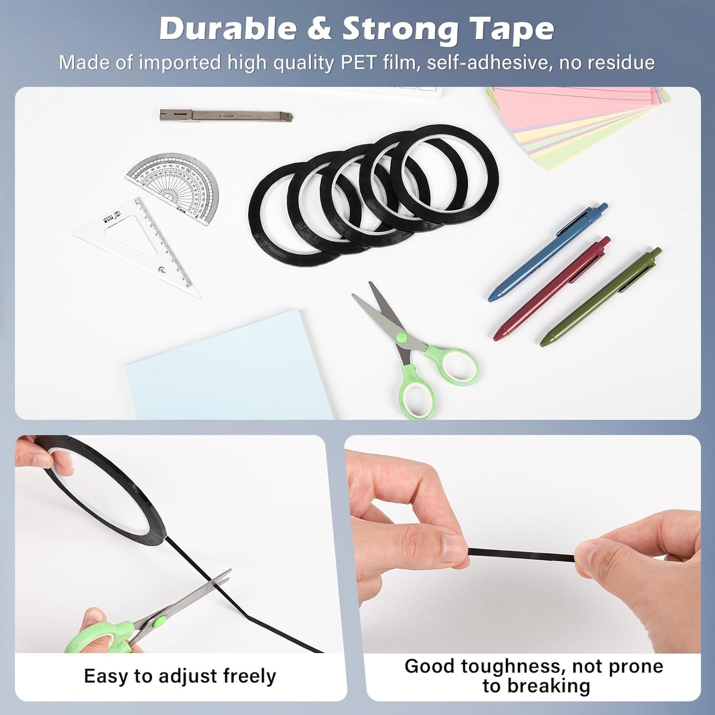 5PCS Whiteboard Tape Black Pinstripe Tape Stained Glass Paint Lead Line for DIY Glass Painting Surface Gallery Window 3mm Width 131FT Long