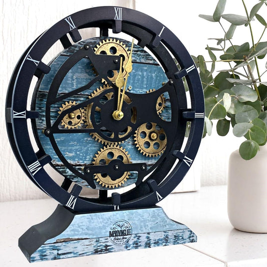 The Gears Clock Desk Clock 10 inches with Real Moving Gears Convertible into Wall Clock (Aqua Green)