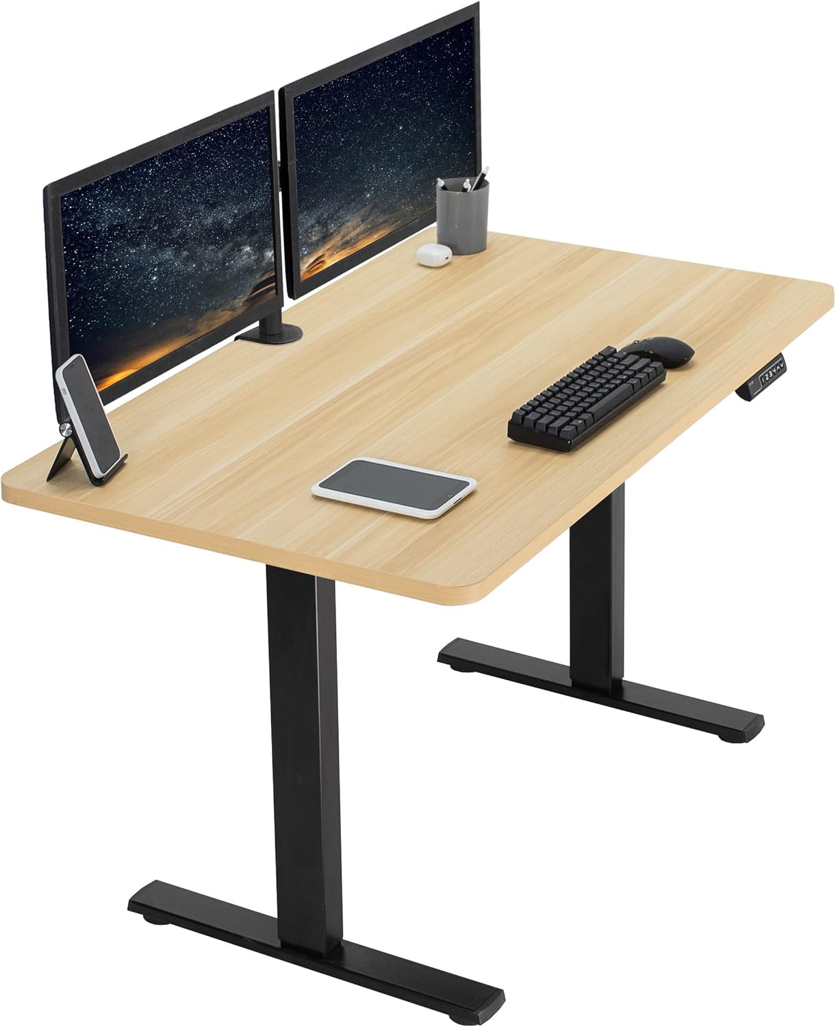 VIVO Electric 48 x 30 in Standing Desk, Memory Height Adjustment, 1B Series, One-Piece Light Wood Top, Black Frame, DESK-KIT-1B5C