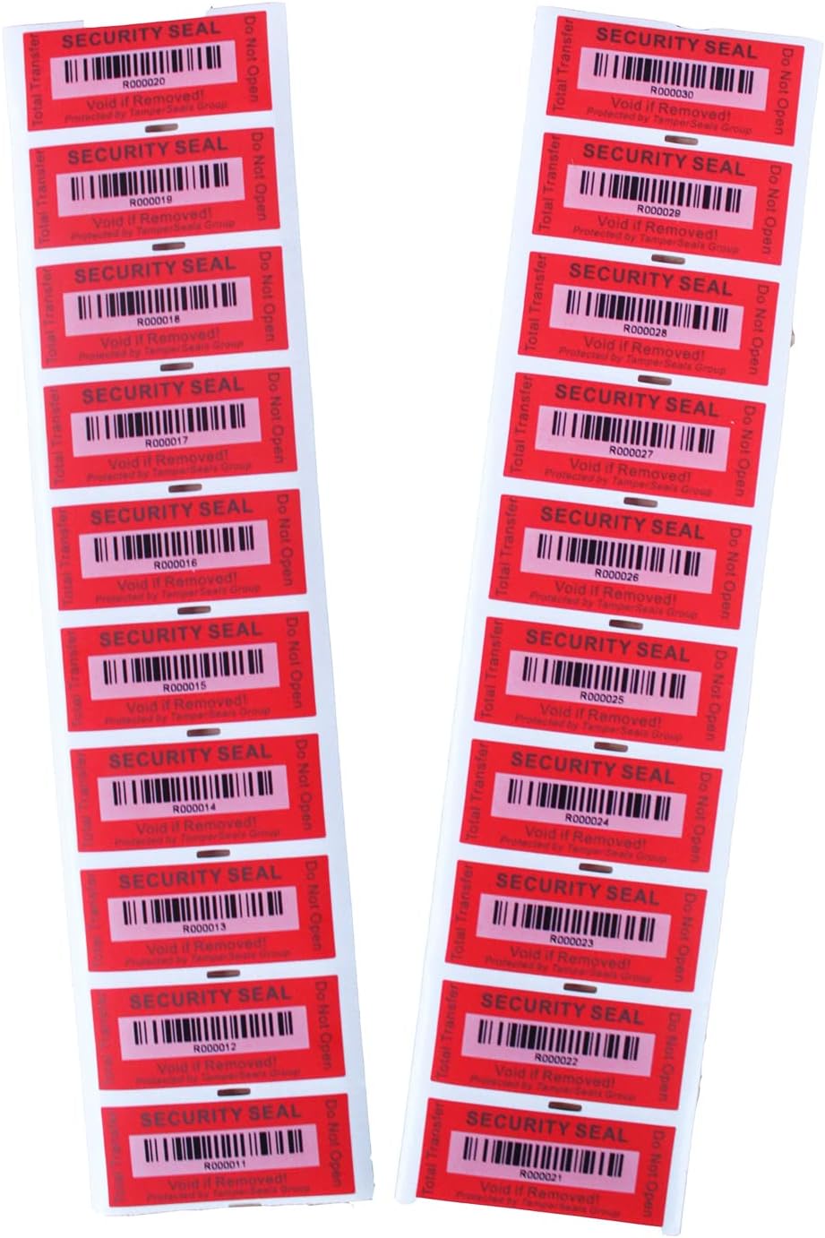 100pcs 25x60mm Red Total Transfer Tamper Evident Security Void Stickers/Labels/Seals with Barcode