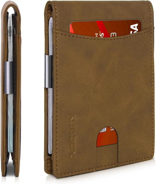 RUNBOX Money Clip Slim Wallets for Men RFID Blocking 11 Card Holder Minimalist Small Leather Bifold Men's Front Pocket Wallet Gift Box