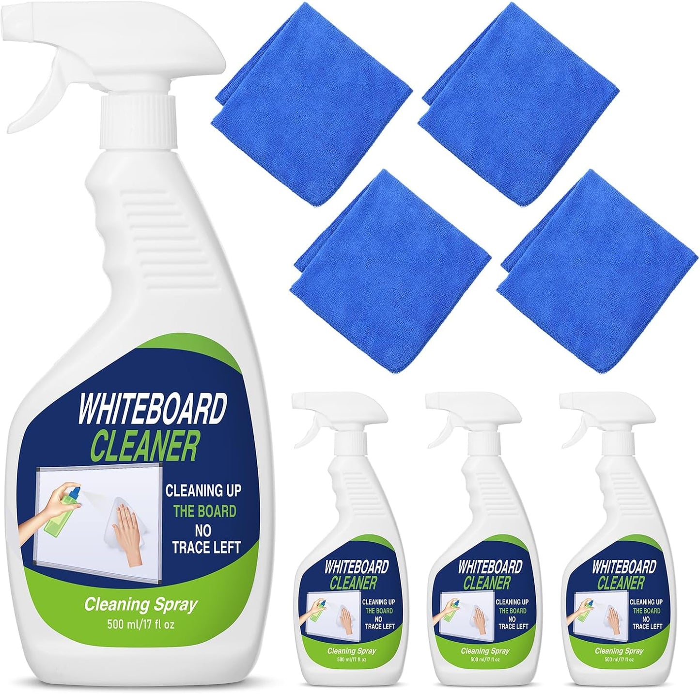 8 Pcs Whiteboard Cleaner Set 4 17 fl oz Dry Erase Board Liquid Cleaner with 4 Cloths White Board Cleaning Spray for Classroom Chalkboard Home Office