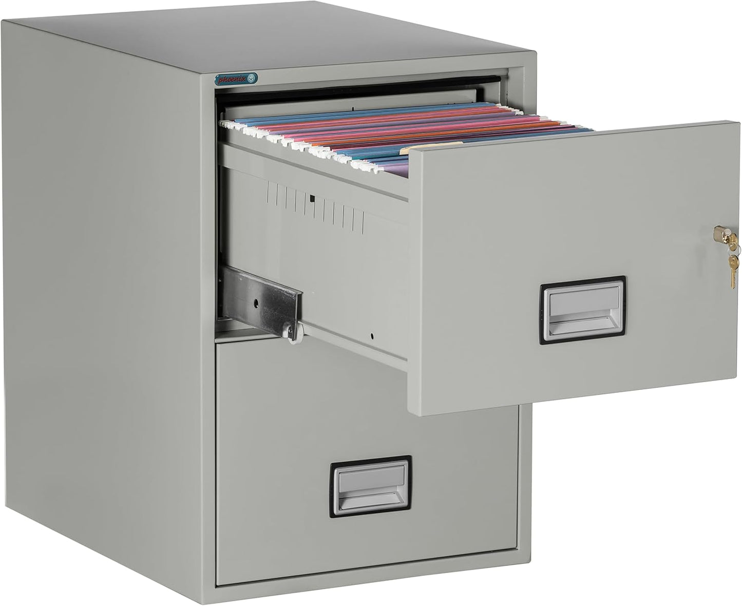 25 inch 2-Drawer Vertical Fireproof File Cabinet – Legal and Letter Size Filing – Key Lock – Water Resistant Seal – Fire and Impact Rated – Light Gray Finish – Model LGL2W25LG