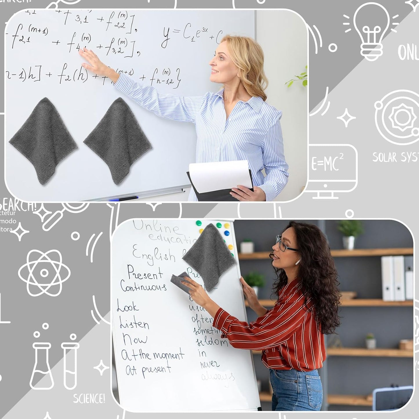 4 Pcs 15" x 15" Magnetic Cleaning Cloth Dry Erasers for White Boards Extra Strong Magnetism Microfiber Whiteboard Eraser for White Boards Blackboards Classroom Home Reusable Washable