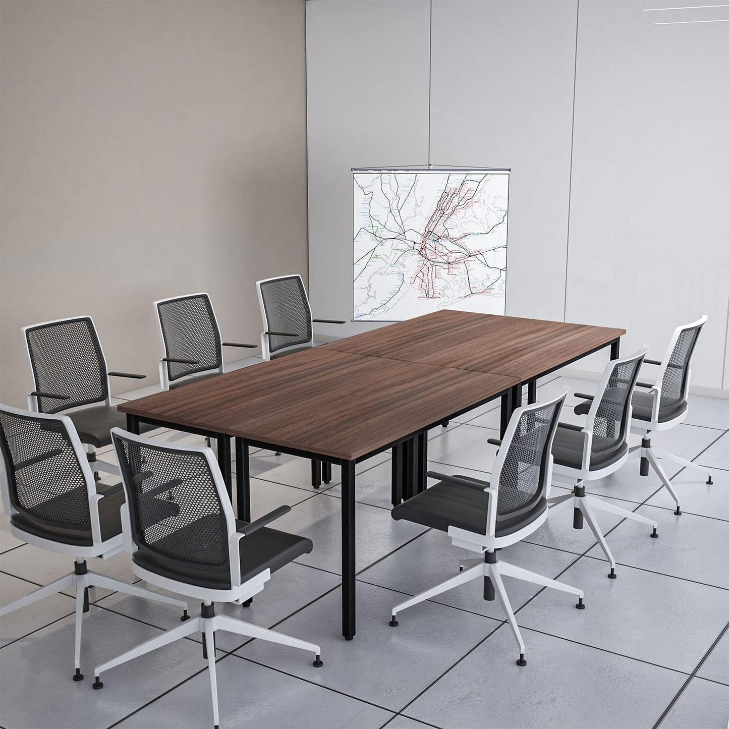 Bonzy Home Conference Tables 9ft Office Computer Desk for Meeting Room Study Writing Printer Podcast Table for 4-8 People Rustic Walnut 2PCS 110.2"x23.6"x29.5"