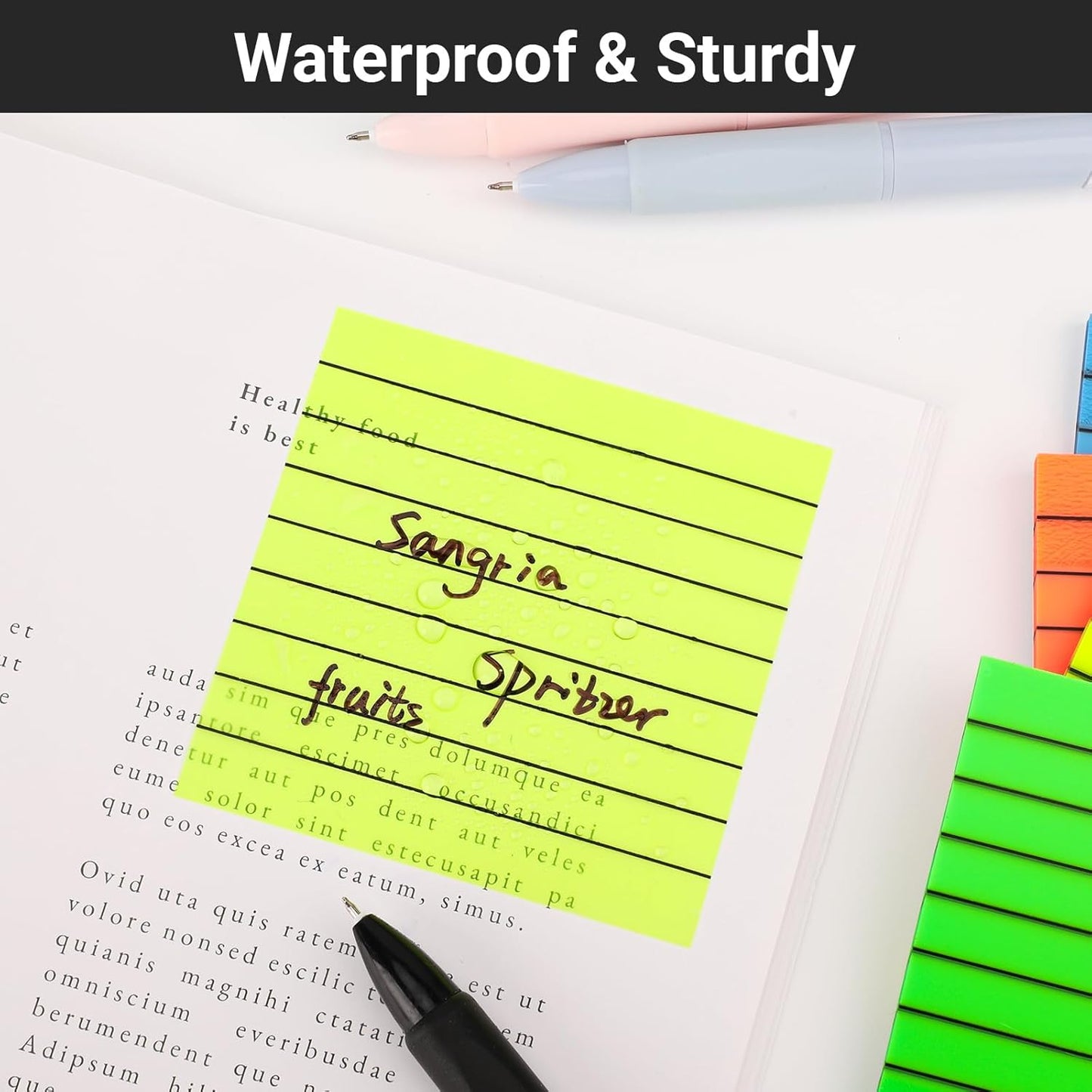EUSOAR Translucent Sticky Notes, 300 Sheets 3x3 Inch PET Lined Sticky Notes Tabs for Folders Neon 6 Colors, Translucent Bible Page Flags Stickers Note Pads for Book Annotation Making to-do Lists