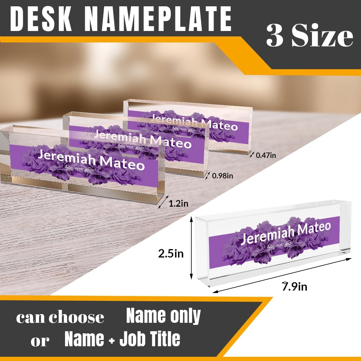 Desk Name Plate Personalized | Office Desk Accessory | Produced in USA | Purple Blossom