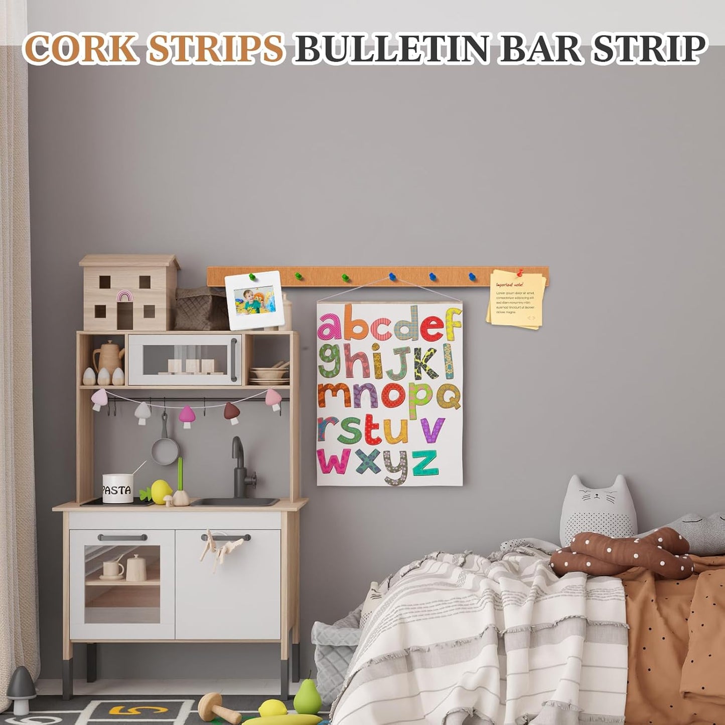 4 Pcs 36" x 1" Felt Cork Strips Bulletin Bar Strip for Wall Bulletin Board Decoration, Notice Board Self Adhesive Cork Wall Decoration, Paste Note, Photo, Schedules, Office Home Decor(Brown)