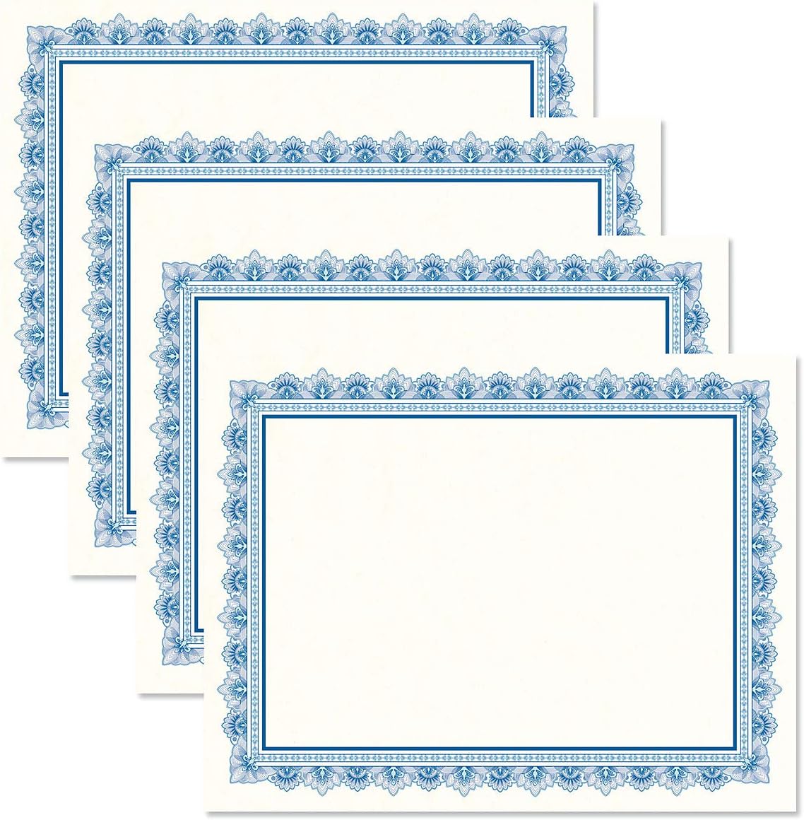 Intricate Blue & White Parchment Certificate Papers - Pack of 100, Laser & Inkjet Printer Compatible, For Office, Business Awards, Graduation, School Diplomas, 8-1/2" x 11" on 60 lb. Text Stock