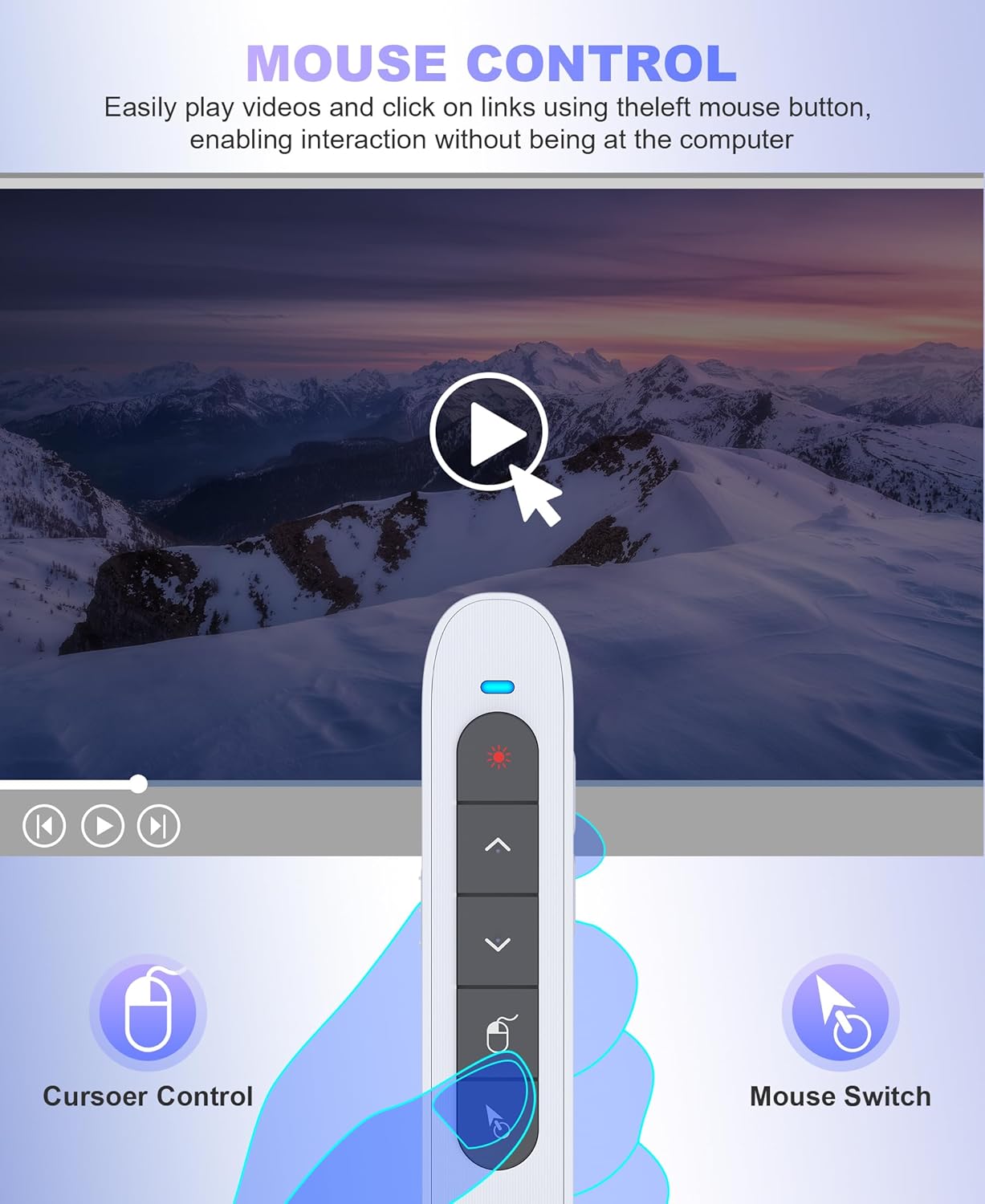 2 in 1 USB Type C Wireless Rechargeable Presenter Remote with Air Mouse, Volume Control Presentation Clicker PPT Pointer RF 2.4GZ PowerPoint Clicker Slide Advancer for Window Mac Keynote Google White