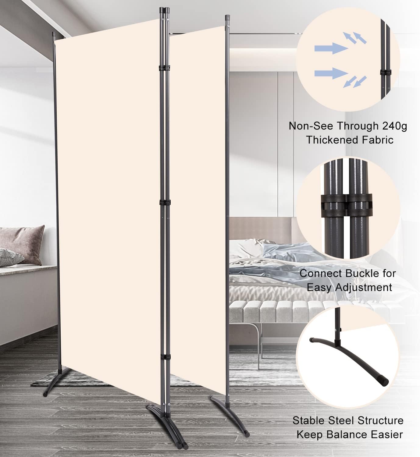 Room Divider 6FT Folding Privacy Screens, Partition Room Dividers w/Freestanding Design, Portable Wall Divider for Room Separtation, Fabric Screen Panel for Home Office Dorm (Beige, 3 Panel)