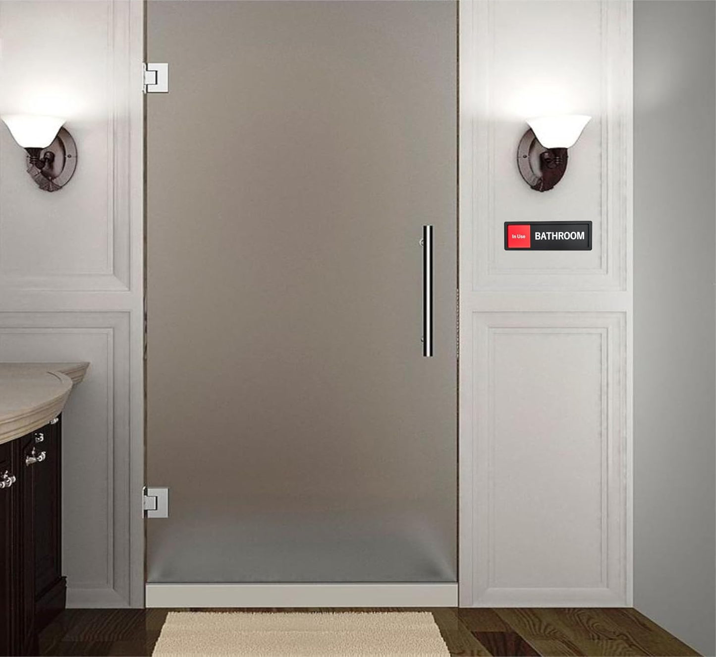 Bathroom Sign – In Use / Available Slide Switch Sign, Premium Durable Acrylic Material, Super Strong Self-Adhesive, Quick Installation, Suitable For Your Home And Business (9×3 Inches, Black) (Bathroom)