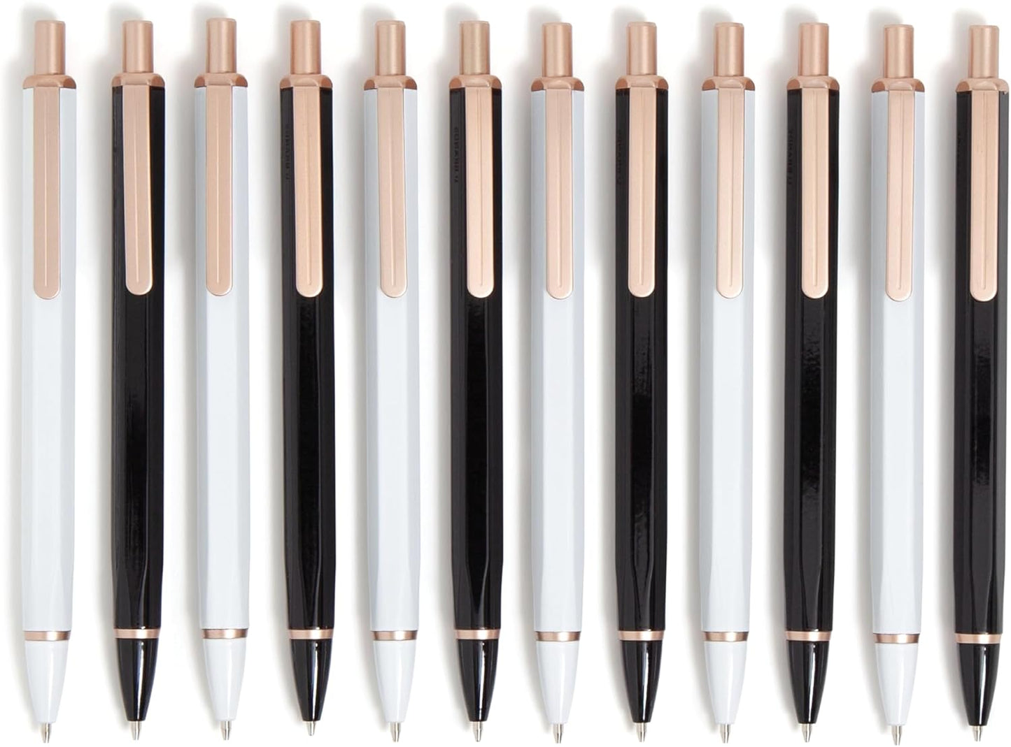 U Brands Cambria Mechanical Pencils, Set of 12, White and Black, Rose Gold Details, Medium (0.7 mm) Point, Lead and Eraser Refills