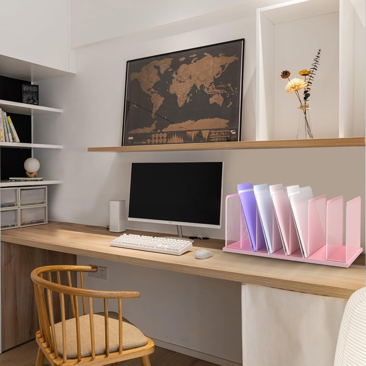 Kuntine.B Desk File Organizer Upright Mesh Desktop Organizer File Sorter Office Organization File Holder for Home, Office & Classroom (Pink, 2 Pack 7-Section)