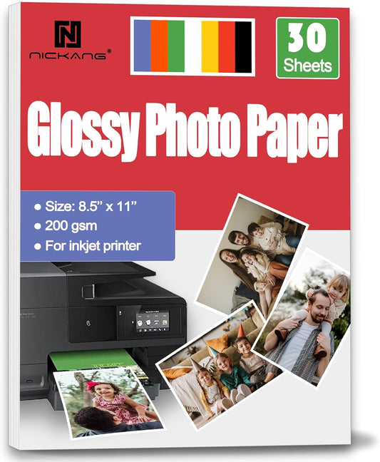 Glossy Photo Paper 8.5x11, 53 LB/200 gsm, 30 Sheets, Letter Size, Photo Paper for Inkjet Printer, Photo Printer Paper, Picture Paper