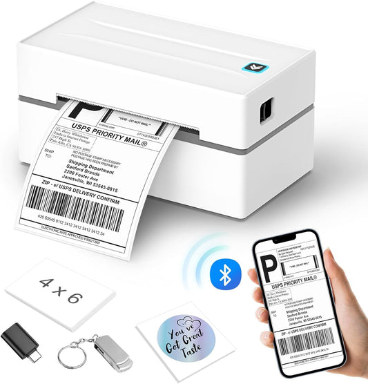 Bluetooth Thermal Label Printer, Wireless 4x6 Shipping Label Printers for Small Business, Compatible with Android&iOS and Windows, Address Label Printer for Amazon, Ebay, Shopify, Etsy, USPS