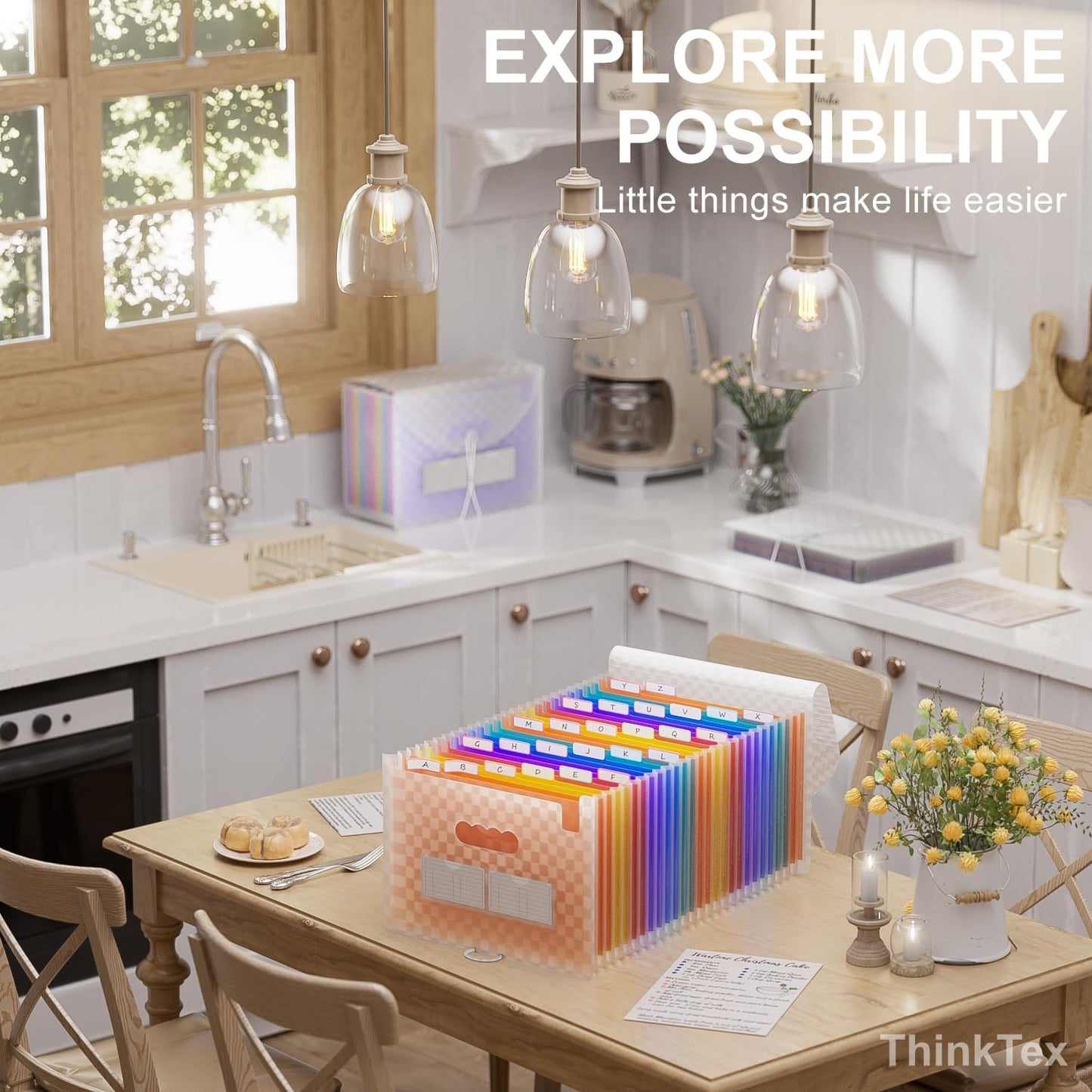 ThinkTex Accordian File Organizer, 26 Pockets Expanding File Folders, Monthly Bill Receipt Documents Organizer, A-Z Colorful Tabs, Letter/A4 Size -Orange