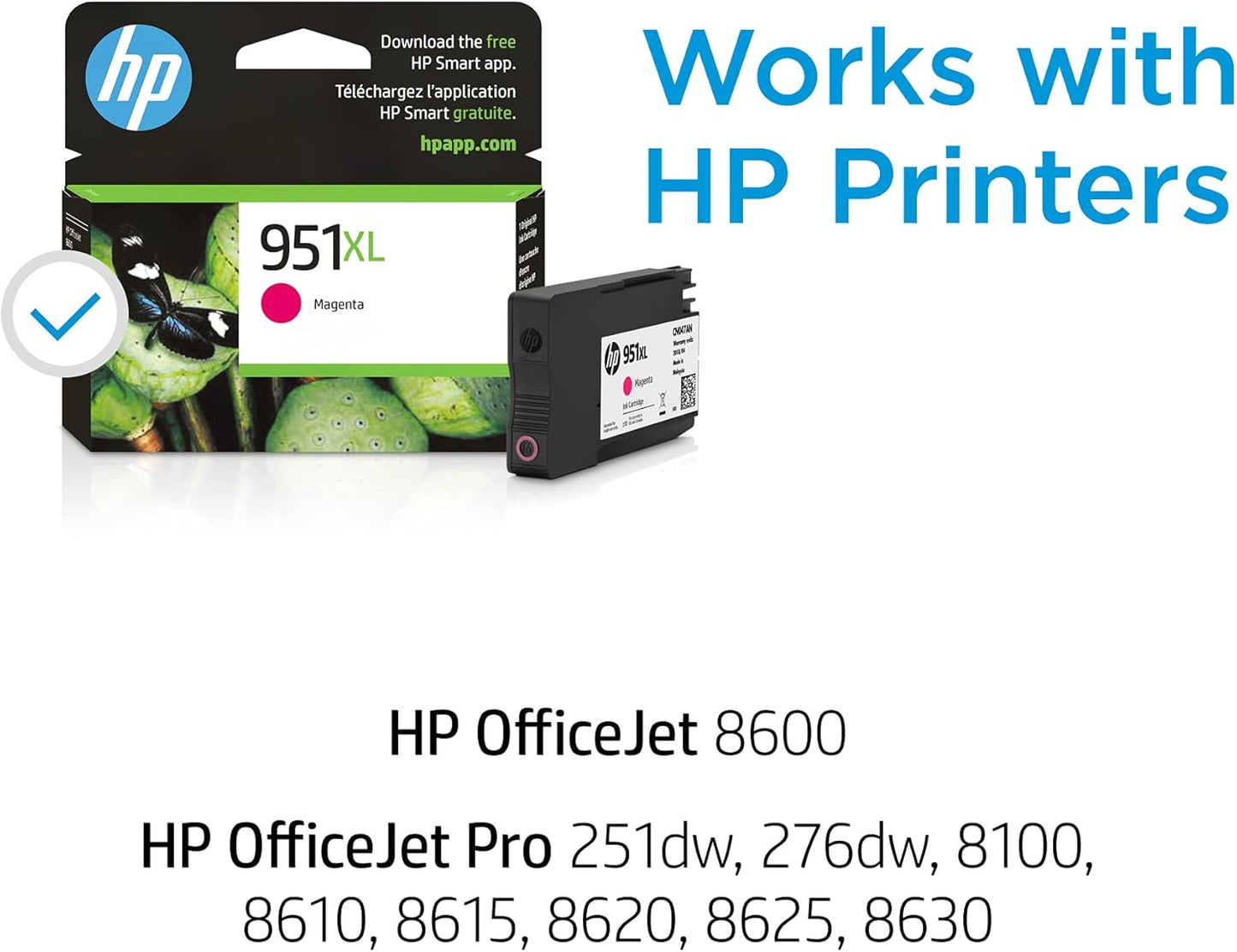 HP 951XL Magenta High-yield Ink Cartridge for HP Printers | Works with Printer Series: OfficeJet 8600, Pro 251dw, 276dw, 8100, 8610, 8620, 8630 | Eligible for Instant Ink | CN047AN