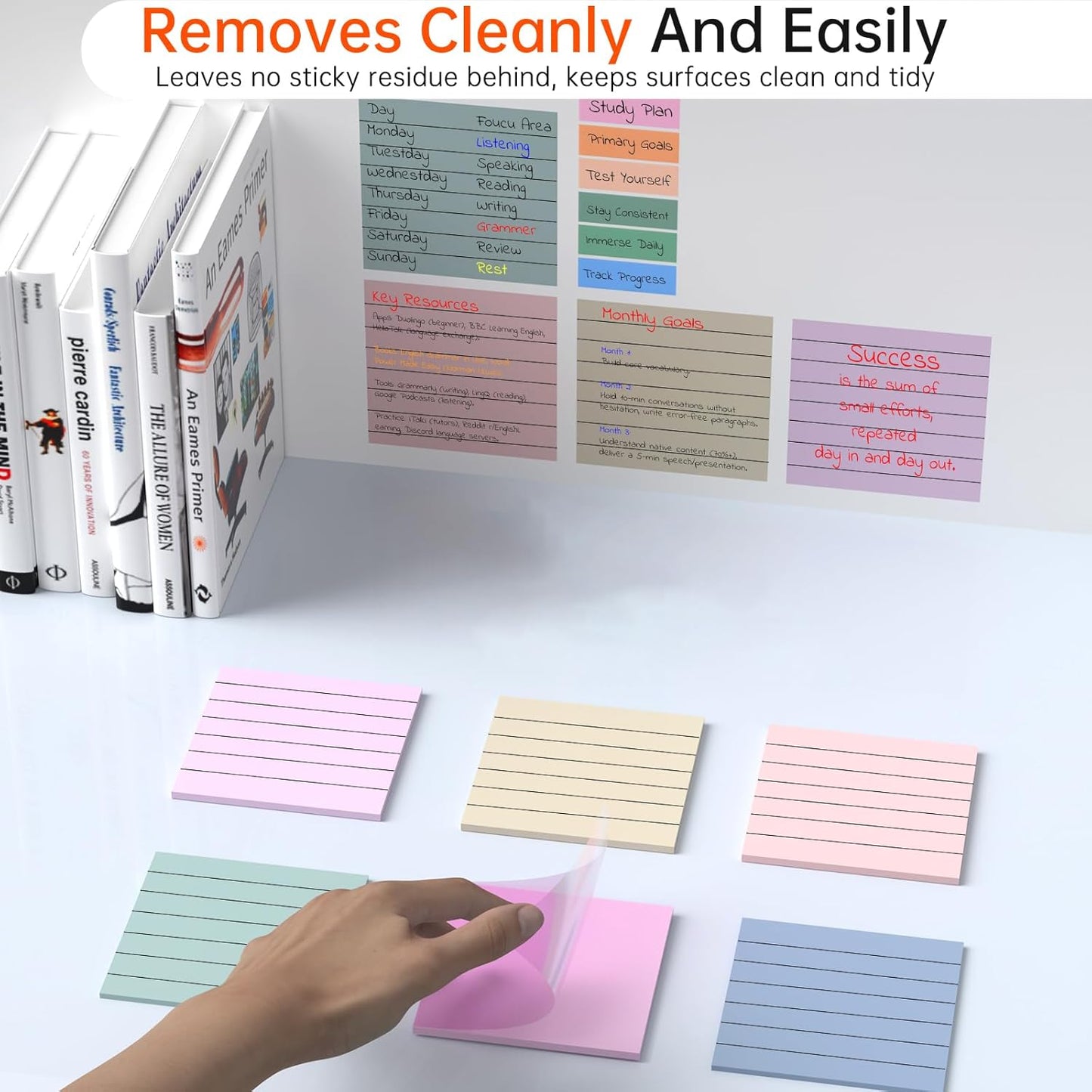 Transparent Sticky Notes with Lines, MEIGAONE 8 Pack Lined Sticky Note 3x3 Super Strong Adhesion, Waterproof Clear Sticky Note for Study, Book,Office,School Supplies