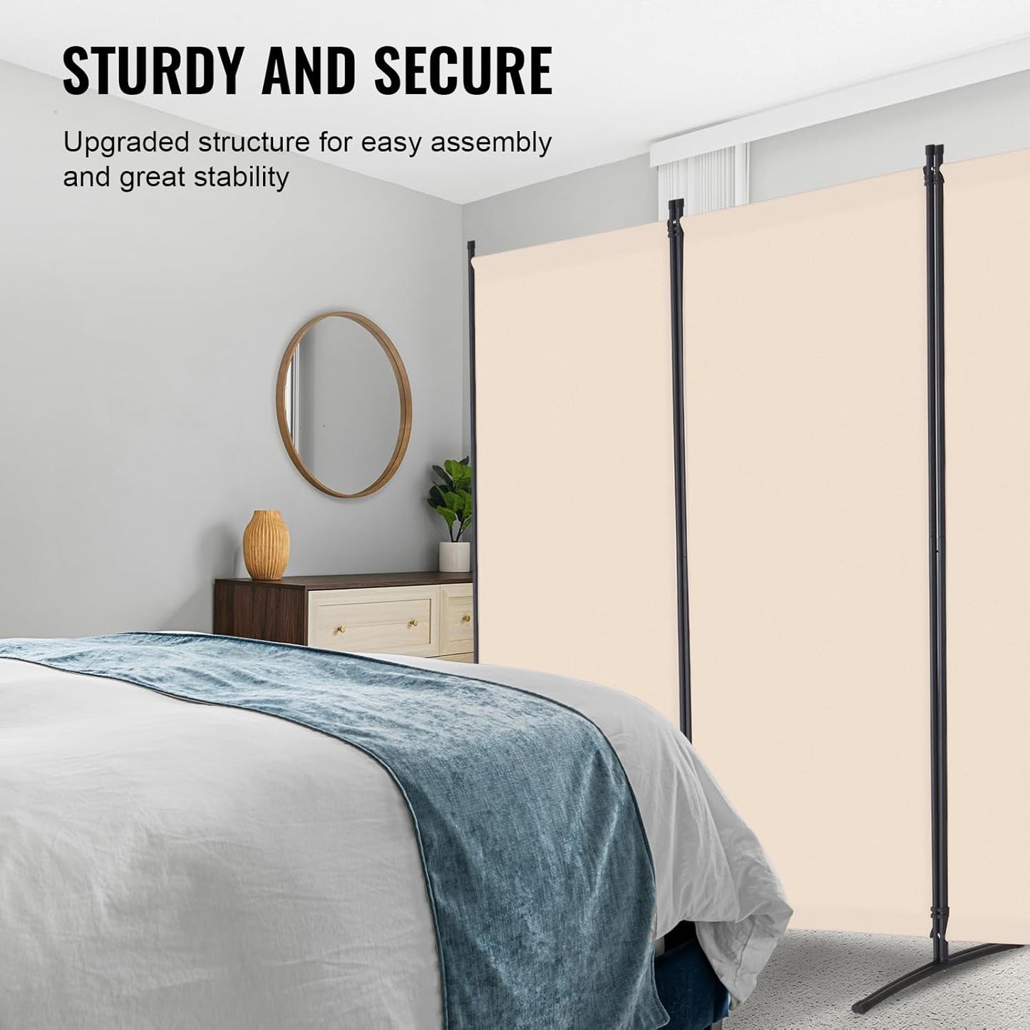 VEVOR Room Divider, 4 Panel Room Divider, Folding Privacy Screen and Portable Partition Divider for Room Separation, Freestanding Room Partitions for Office, Bedroom, Study, Beige