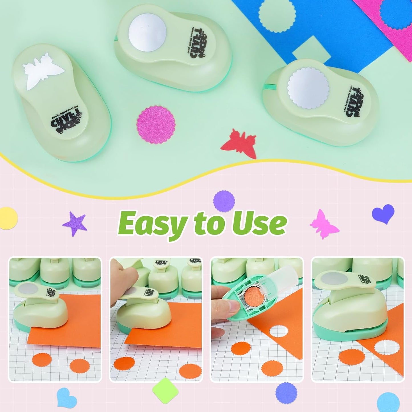 UCEC Hole Punch 1 Inch Craft Hole Punch Shapes, 36 Pieces Hole Puncher for Crafts Set with Craft Paper Cardstock, Mix Shape Designs Hole Puncher for Kids for Crafting Scrapbooking