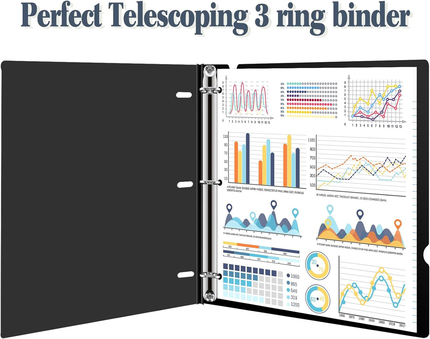 INFUN Telescoping 3 Ring Binder, Portable Plastic Binder with Telescoping Spine, 0.75 inch Rings， Foldable Front Cover Holds 8.5" x 11" Paper for School,Office and Homes-Black