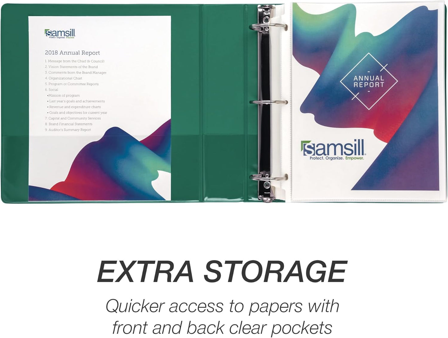 Samsill 2 Inch 3 Ring Binder, Made in USA, Economy Round Ring, Clear View Cover, 425 Sheet Capacity - for School, Home, Office - Forest Green