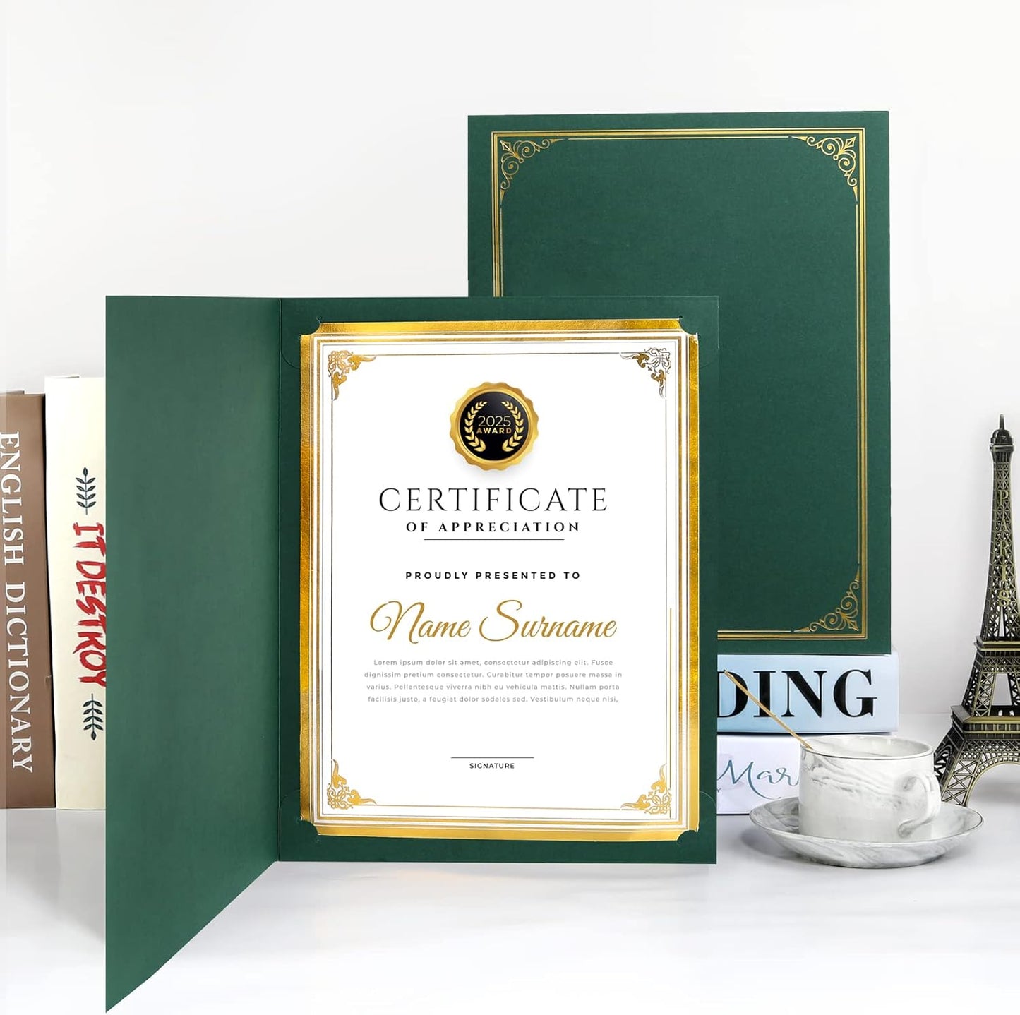 SUNEE 30 Packs Green Certificate Holders for 8.5x11 Award Certificates, Certificate Covers with Gold Foil Border