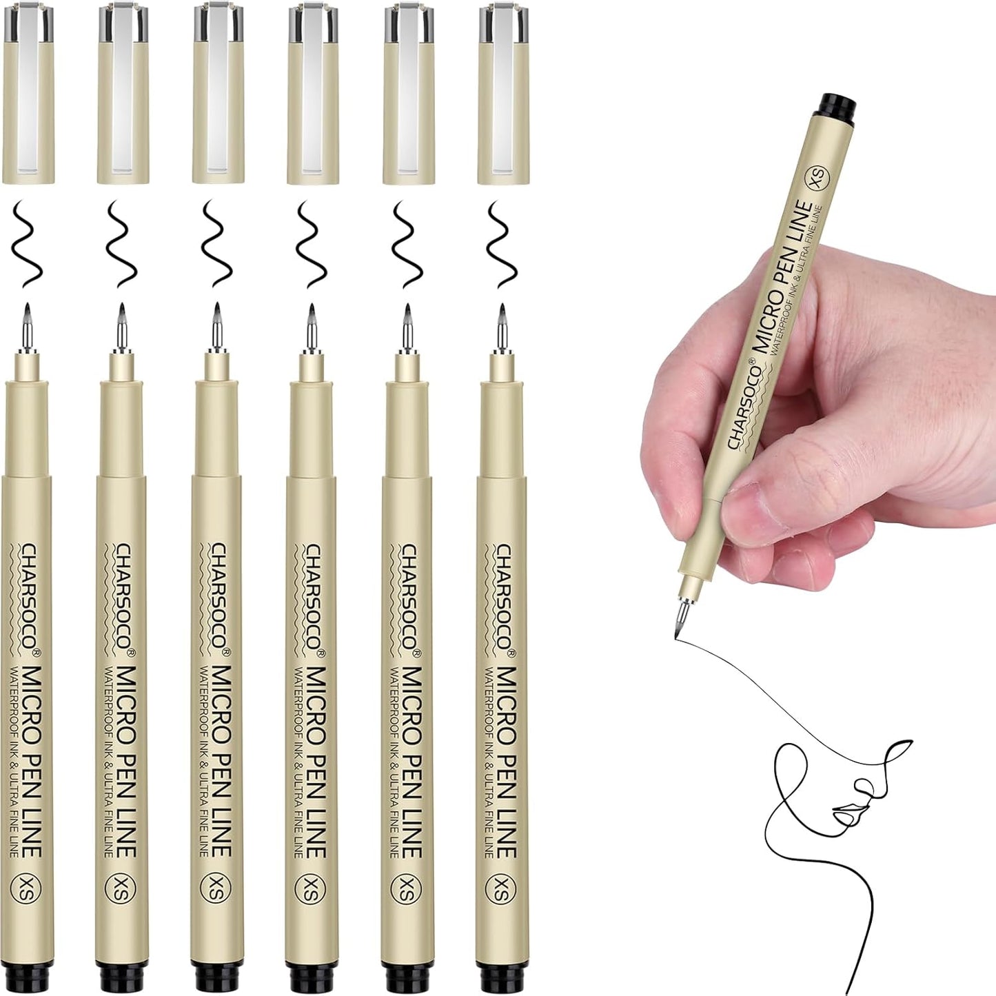 XS Micro Pen, 6 Pack Black Fine Point Pen with Waterproof Archival Ink, 1-2mm Fineliner Ink Pens for Artist Illustration, Sketching, Anime, Manga, Technical Drawing and Scrapbooking