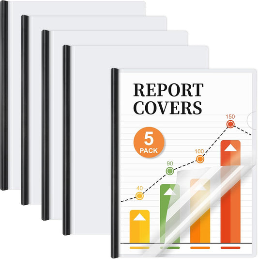 JOERSH 5Pcs Clear Report Covers with Sliding Bar, 40 Sheet Capacity Plastic Binder Paper Protector, Report Folders with Clear Cover for Resume File Documents, Black