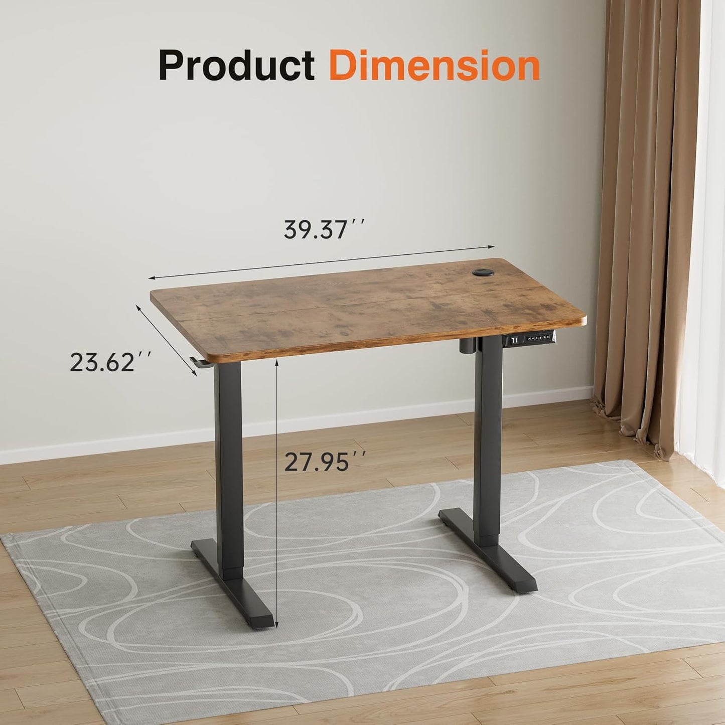 Furmax Electric Standing Desk, 39 x 24 Inches Height Adjustable Desk with Removable Casters, Home Office Computer Desk (Brown)