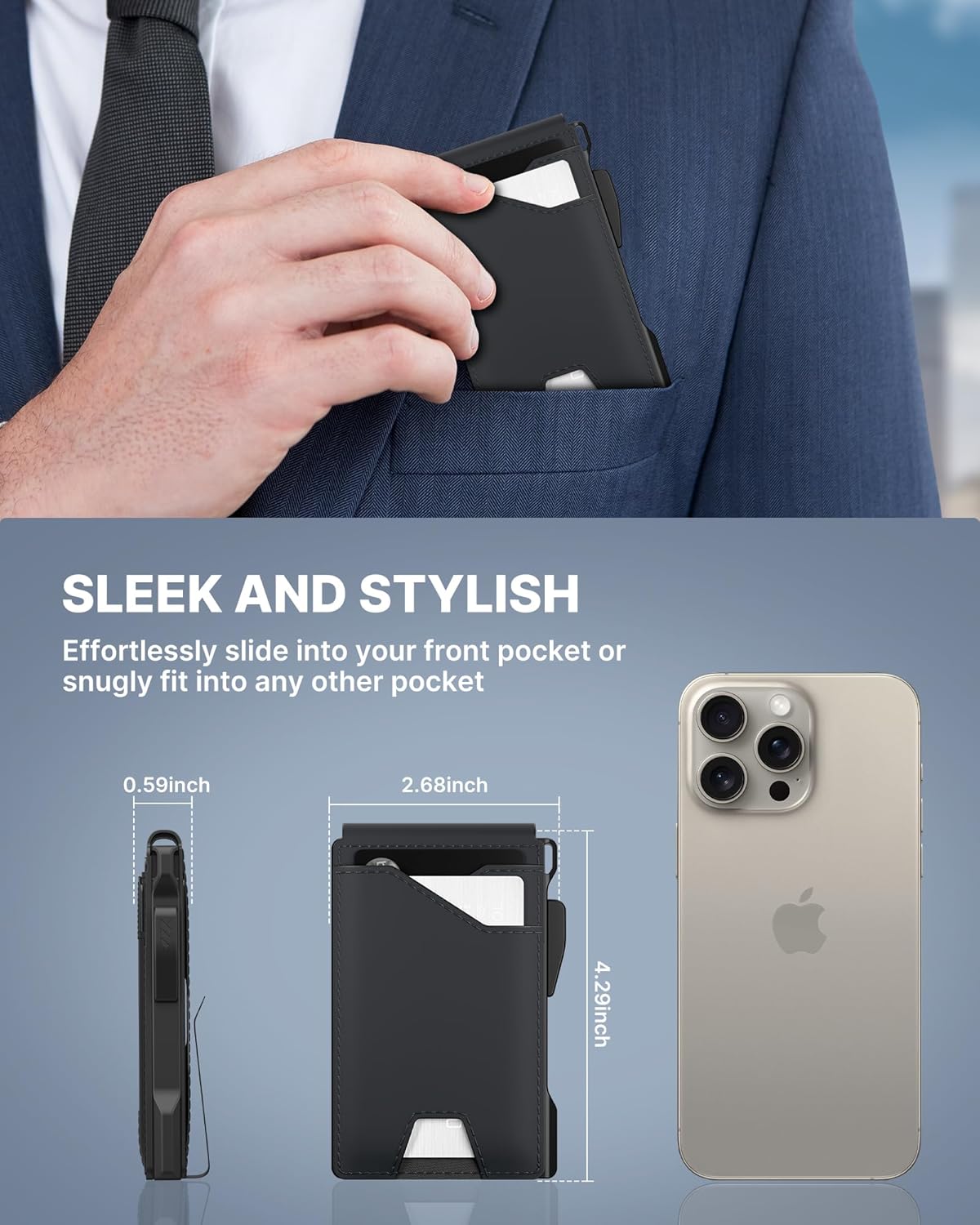 typecase Tactical Wallet for Men Card Holder: Pop Up Card Case, Genuine Leather, Smart, RFID Blocking, Slim, Minimalist, Thin, Front Pocket - 13 Card Capacitiy, ID Window, Money Clip (Dark Black)