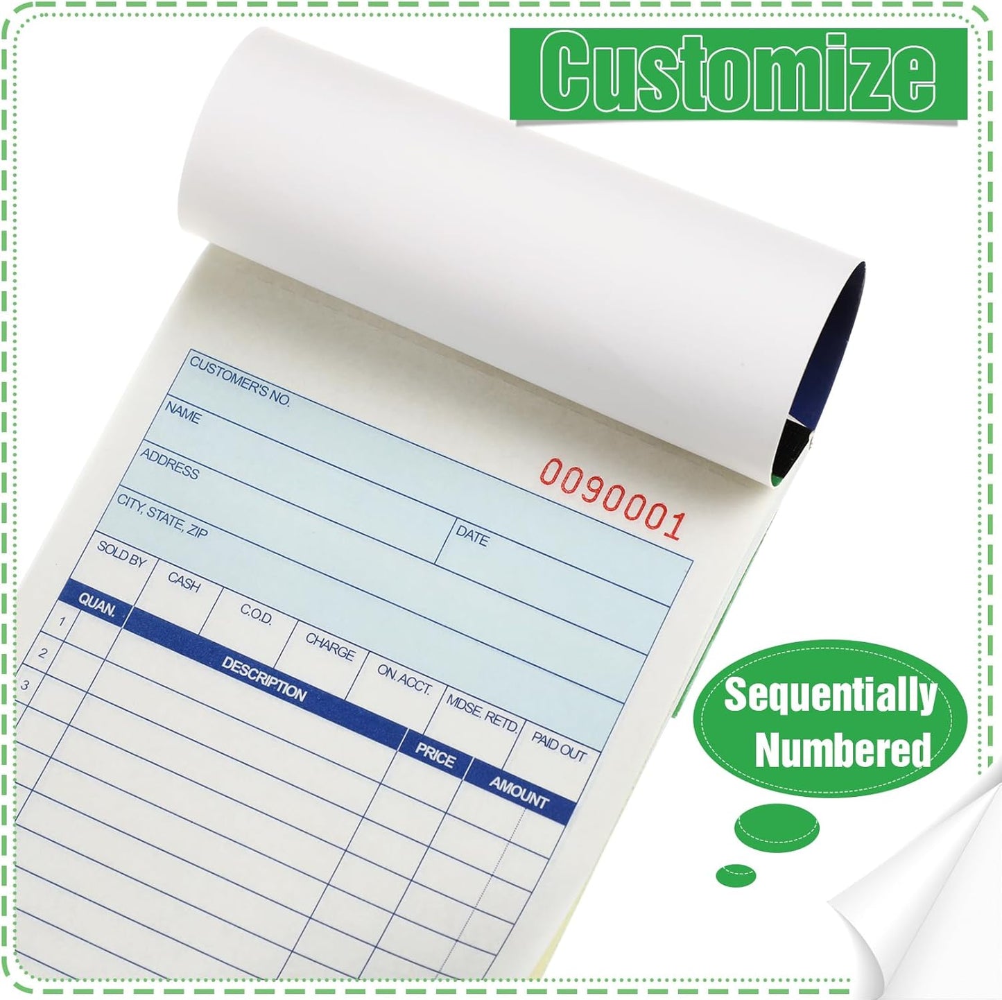 Lincia 1 Pads Sales Order Books 2 Part Carbonless (White/Canary Yellow) Receipt with Carbon Copies Cover Receipt Form Invoice 50 Sets Per Book (4.18 x 7.2 Inch/ 10.6 x 18.3 Cm)