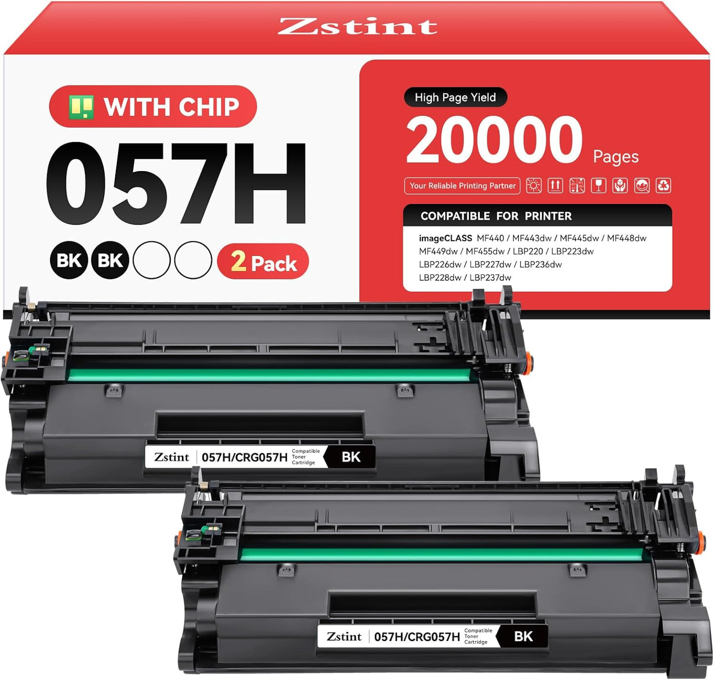 057H 057 Toner Cartridge Black 2-Pack with chip High Yield Replacement for Canon 057 CRG-057 057H Compatible for Canon ImageCLASS MF445dw MF448dw LBP226dw LBP227dw LBP228dw MF449dw MF445 Laser Printer