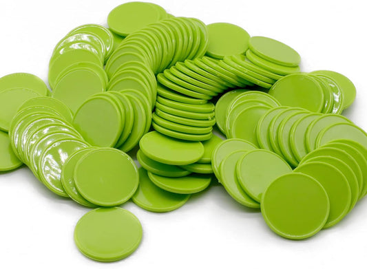 Set of 100 Opaque Plastic Learning Counters Mini Poker Chips Game Tokens with Storage Box (LawnGreen, 1.26 Inch)