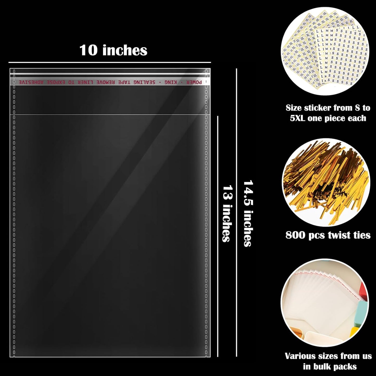 10" x 13" Large Clear Resealable Cellophane Bags 200 pcs, Self-sealing Clear Bags for Packaging Products Self-adhesive Cello Bags for Clothes, T-shirts, Pants and Gifts, 200 ct in Bulk