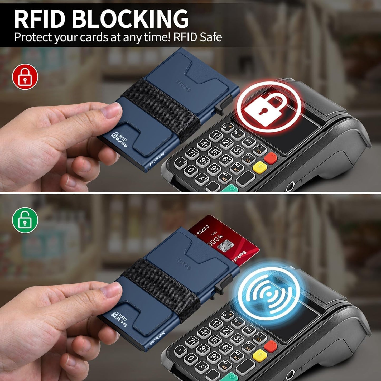 Slim Aluminum Card Holder Wallet for Men, Durable Expandable Backplate, RFID Blocking Minimalist Metal Pop Up Wallet, Holds 12+ Cards Plus Cash