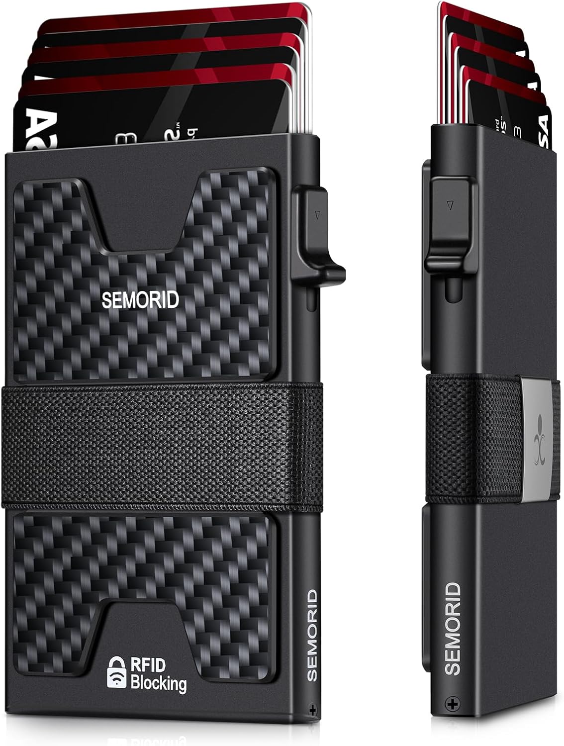 Slim Wallet for Men, Minimalist RFID Blocking Mens Wallet with Pop Up Case, Thin Metal Credit Card Holder with Cash Strap & Expandable Backplate - Holds 12 Cards