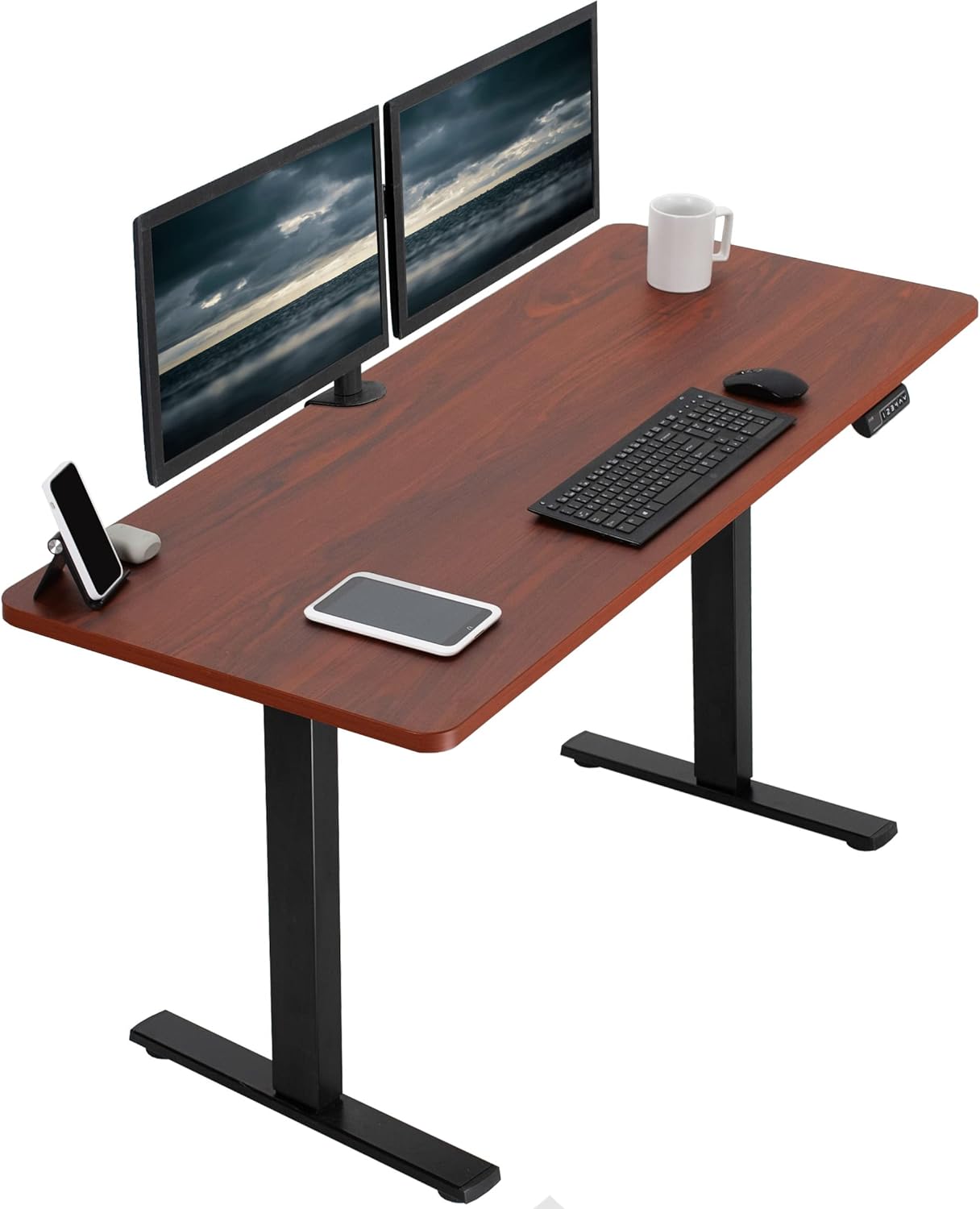 VIVO Electric 60 x 24 in Standing Desk, Memory Height Adjustment, 1B Series, One-Piece Dark Walnut Top, Black Frame, DESK-KIT-1B6D