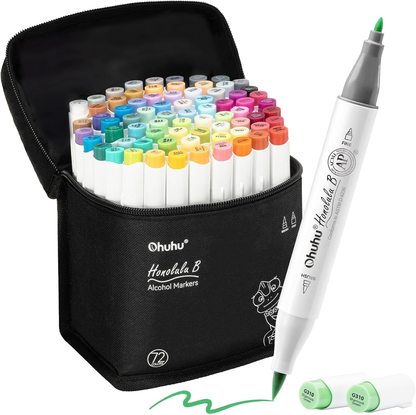 Ohuhu Alcohol Markers Brush Tip - Double Tipped Art Marker Set for Artist Adults Coloring Illustration- 72 Colors- Alcohol-based Refillable Ink - Fine & Brush Dual Tips - Honolulu B of Ohuhu Markers