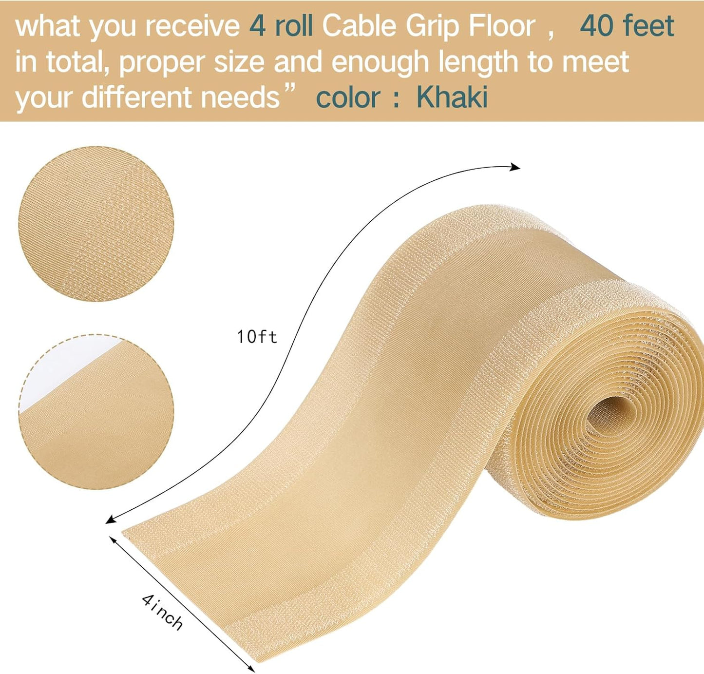 WILLBOND Carpet Cord Cover Cable Grip Floor Cover Cable Protector Management Only for Commercial Office Carpet(Khaki,39.37 ft)