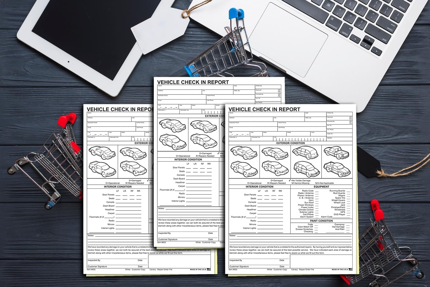 Vehicle Check-In Form Pad – 8.5" x 11" 2-Part Carbonless Auto Condition Report – White & Canary Copies – Service Intake Sheet for Car Dealerships, Repair Shops & Mechanics – Pack of 100