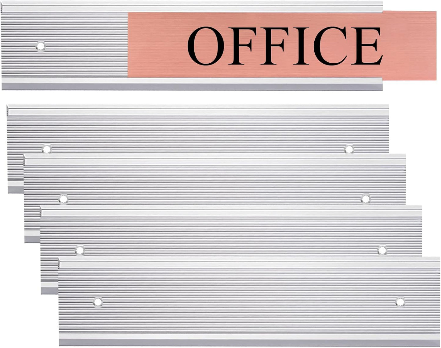 SINYUDUN 5 Pack Aluminum Wall or Door Name Plate Holder, Wall Mount Office Door Sign Holder with Double Sided Tape, for Business Department, Meeting Room, Room Number (Silver, 2" x 8")