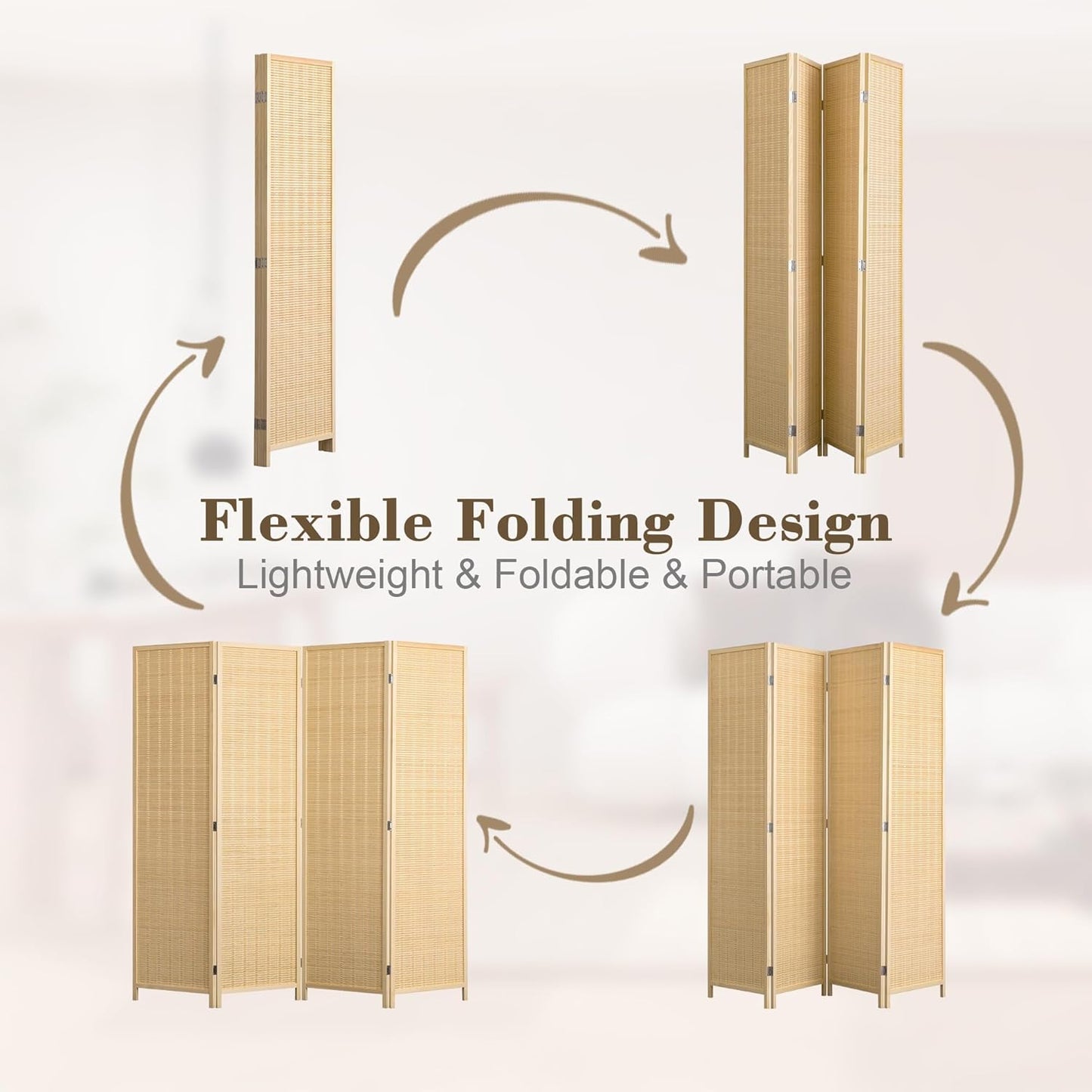 WelFurGeer 4 Panel Bamboo Room Divider, Folding Privacy Screen for Room Separation, Natural Wood Room Partitions and Dividers, Patio Privacy Panels, Decorative Wall Divider for Home, Office, Studio