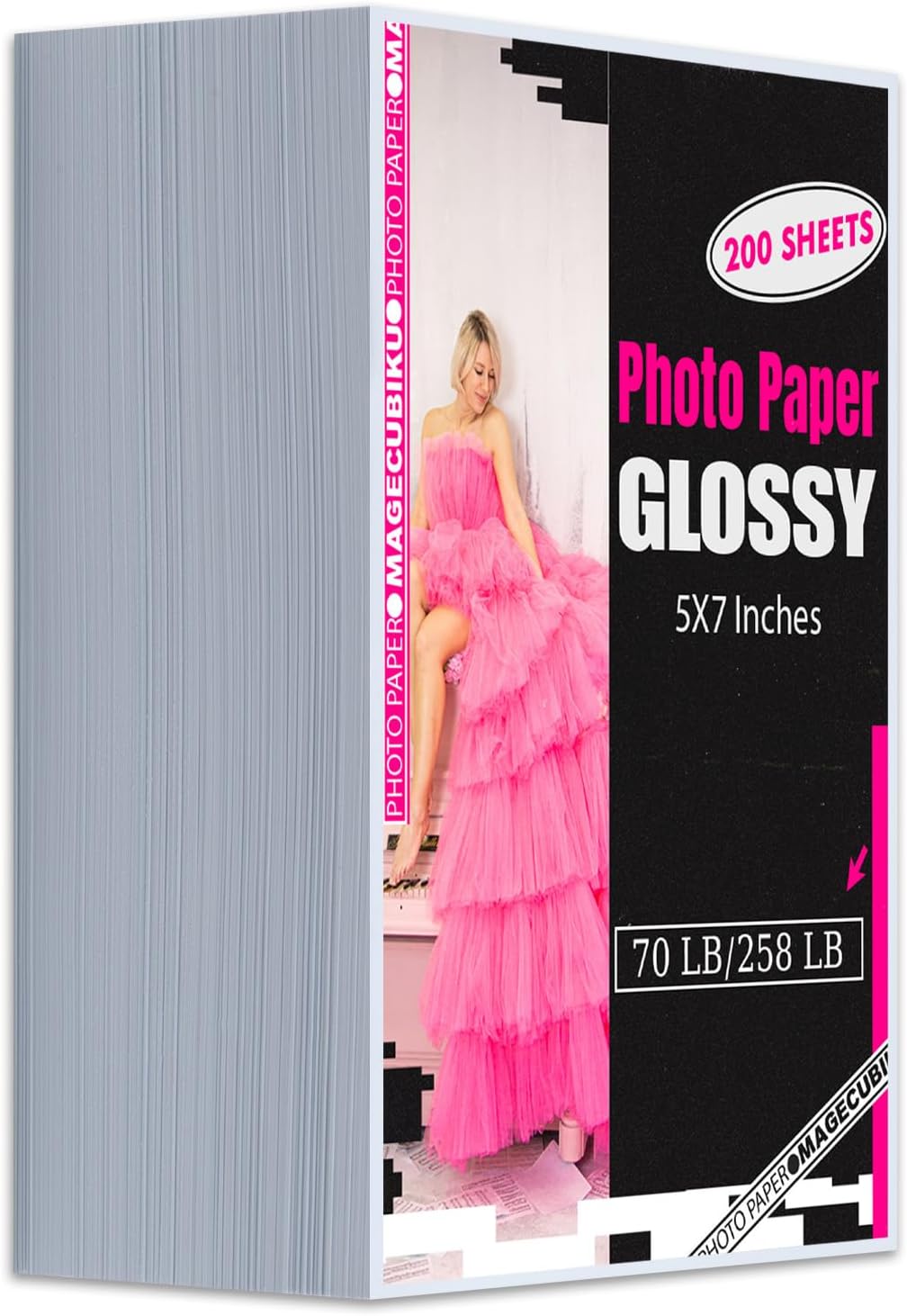 Glossy Photo Paper 5x7 Inches,200 Sheets 70 lb/258 gsm Premium Heavyweight Photographic Paper for Inkjet Printer Instant Dry Professional Postcard Picture Use Dye Ink