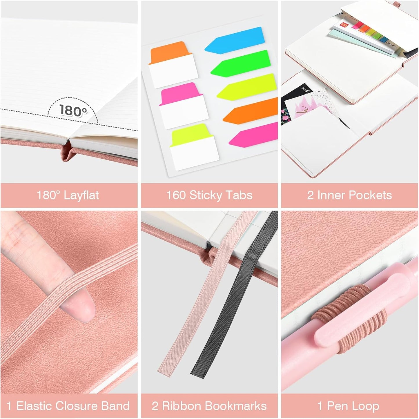 Lined Journal Notebook, 3 Pack A5 College Ruled Notebooks for Work, Hardcover Notebook Each with 2 Pockets & Pen, Leather Journal for Women, Men, 160 Pages, 100GSM Thick Paper (Sky Blue, Pink, Ivory)