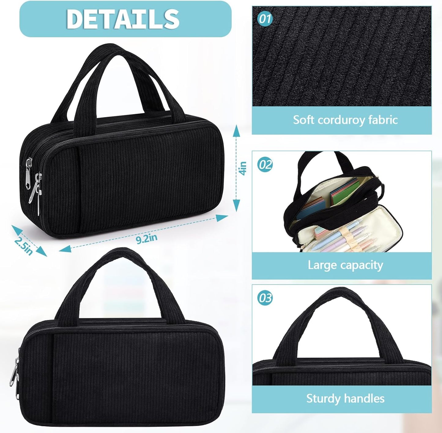 Jutom 39 Pcs Aesthetic Book Annotation Kit Highlighter with Pencil Case Bag Gel Pen Transparent Sticky Note Taking Bible Study College School Supplies(Black,Classic Style)