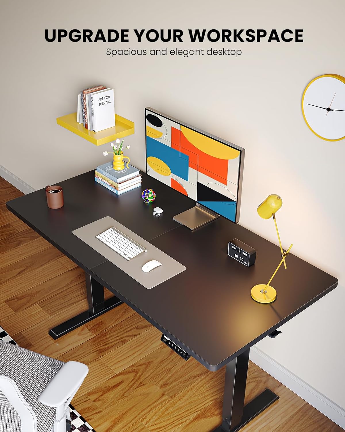 ErGear Electric Standing Desk, 55 x 28 inch Height Adjustable Sit Stand Up Desk, Computer Home Office Desk with 4 Memory Height Buttons, Two Pieces Desktop, Black, EGESD112B